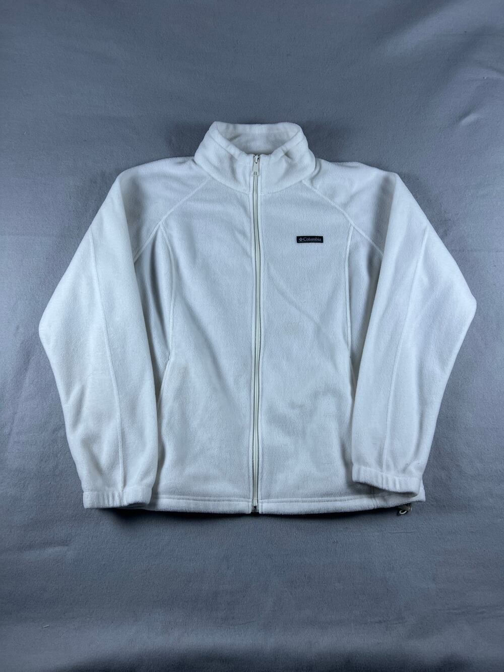 columbia white fleece jacket womans xxl full zip outdoors longsleeve sweater